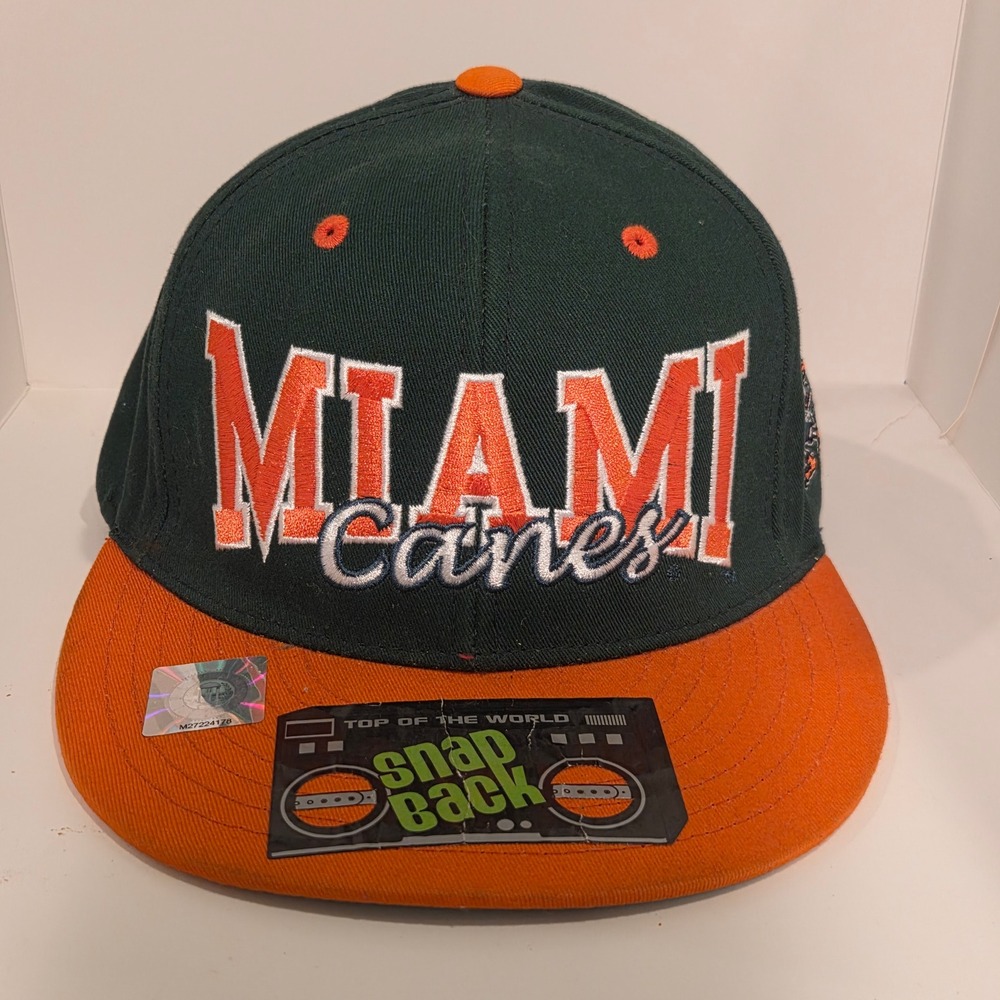 Miami Hurricanes Top of the World Snapback Hat Green Orange NCAA One Size